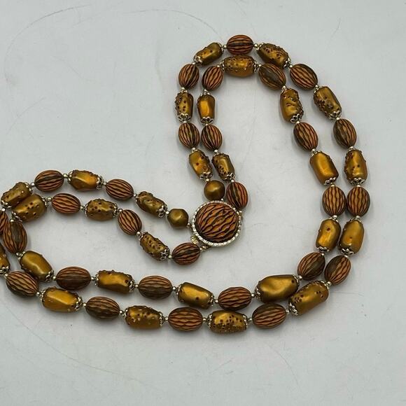 Hong Kong Vintage Copper Brown Bumpy Textured Two Strand Lightweight Necklace - Picture 10 of 12